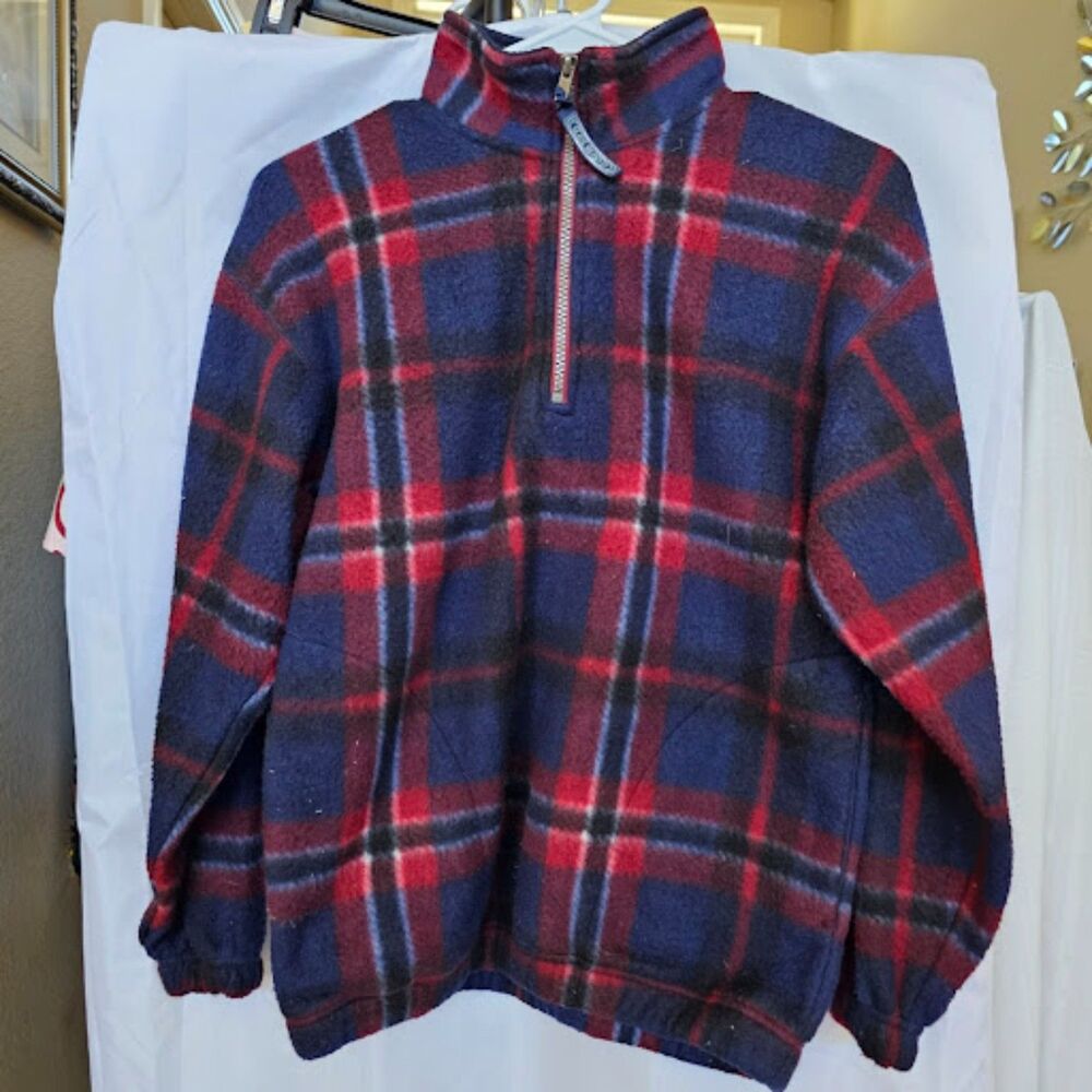 #0262 Vintage Bugle Boy Plaid Fleece Quarter Zip Pullover Jacket Small